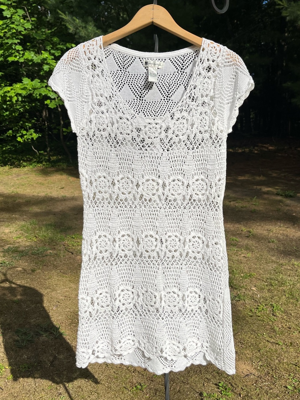 Y2K Valerie Bertinelli Cotton Crochet Mini Dress White Size M Festival Boho Sexy
